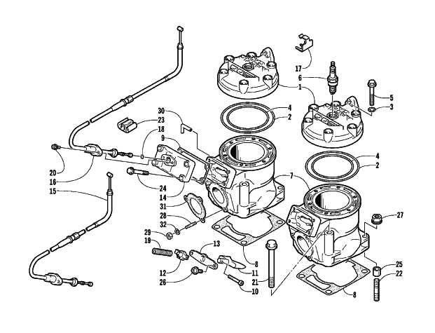 Parts Diagram for Arctic Cat 2002 MOUNTAIN CAT 800 EFI () SNOWMOBILE CYLINDER AND HEAD ASSEMBLY