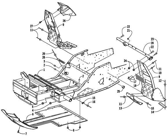 Parts Diagram for Arctic Cat 2002 THUNDERCAT SNOWMOBILE FRONT FRAME AND FOOTREST ASSEMBLY