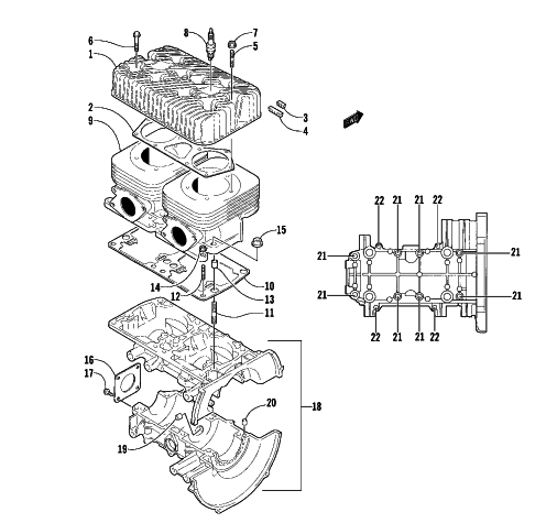 Parts Diagram for Arctic Cat 2002 Z 570 SS SNOWMOBILE CRANKCASE AND CYLINDER