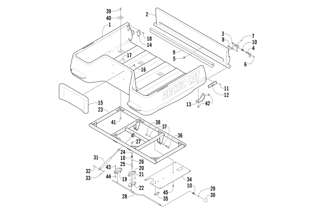 Parts Diagram for Arctic Cat 2002 500 AUTOMATIC TRANSMISSION TBX ATV CARGO BOX AND TILT FRAME ASSEMBLY