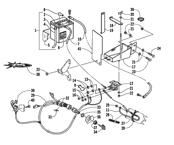 Parts Diagram for Arctic Cat 2002 ZL 600 EFI SS ( ESR) SNOWMOBILE BATTERY, SOLENOID, AND CABLES