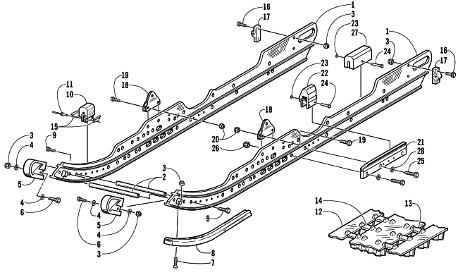 Parts Diagram for Arctic Cat 2002 MOUNTAIN CAT 600 EFI SNOWMOBILE SLIDE RAIL AND TRACK ASSEMBLY