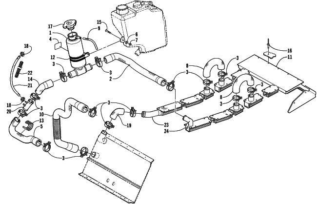 Parts Diagram for Arctic Cat 2002 MOUNTAIN CAT 600 EFI SNOWMOBILE COOLING ASSEMBLY