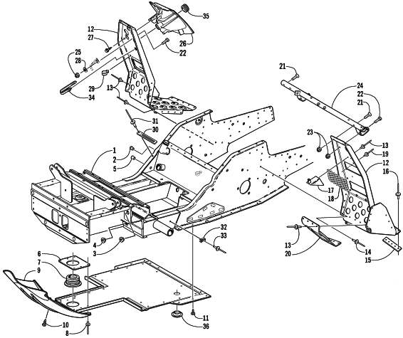 Parts Diagram for Arctic Cat 2002 4-STROKE TRAIL SNOWMOBILE FRONT FRAME AND FOOTREST ASSEMBLY