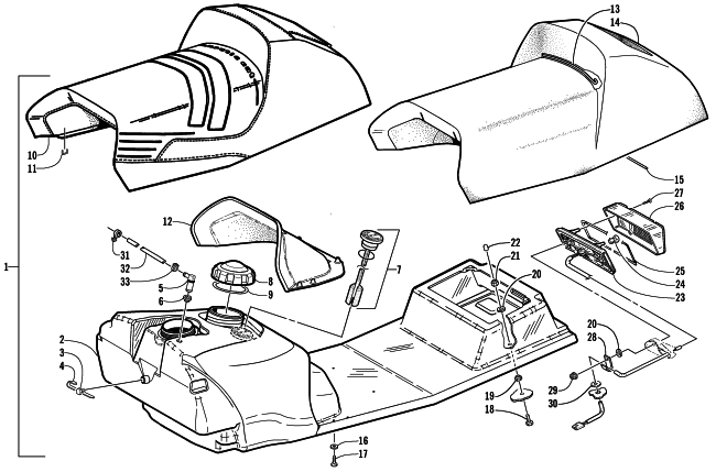 Parts Diagram for Arctic Cat 2002 4-STROKE TRAIL SNOWMOBILE GAS TANK, SEAT, AND TAILLIGHT ASSEMBLY