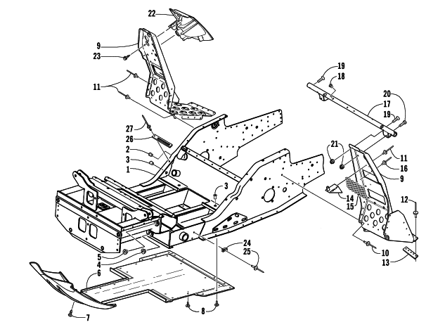 Parts Diagram for Arctic Cat 2002 MOUNTAIN CAT 1000 SNOWMOBILE FRONT FRAME AND FOOTREST ASSEMBLY