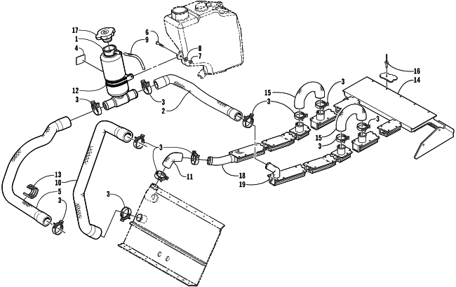 Parts Diagram for Arctic Cat 2002 MOUNTAIN CAT 1000 SNOWMOBILE COOLING ASSEMBLY