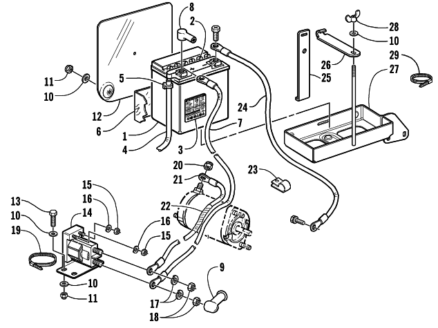 Parts Diagram for Arctic Cat 2003 PANTHER 570 ESR SNOWMOBILE BATTERY, SOLENOID, AND CABLES