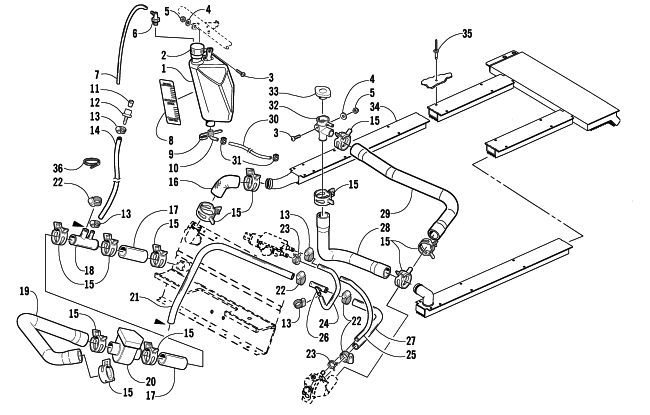 Parts Diagram for Arctic Cat 2002 4-STROKE TOURING () SNOWMOBILE COOLING ASSEMBLY