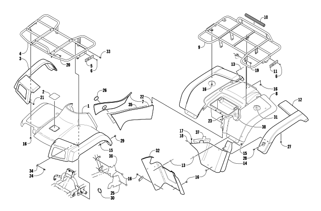 Parts Diagram for Arctic Cat 2002 500 AUTOMATIC TRANSMISSION FIS () ATV BODY PANEL ASSEMBLY