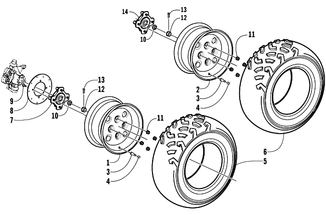 Parts Diagram for Arctic Cat 2002 400/500 MANUAL TRANSMISSION FIS (500 ) ATV WHEEL AND TIRE ASSEMBLY