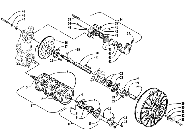Parts Diagram for Arctic Cat 2002 MOUNTAIN CAT 1000 SNOWMOBILE DRIVE TRAIN SHAFTS AND BRAKE ASSEMBLIES