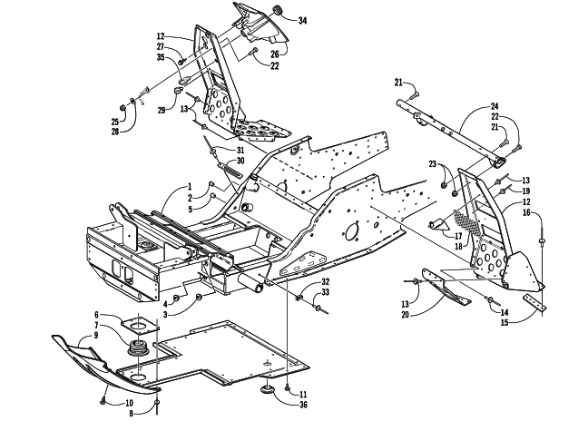 Parts Diagram for Arctic Cat 2002 4-STROKE TOURING SNOWMOBILE FRONT FRAME AND FOOTREST ASSEMBLY