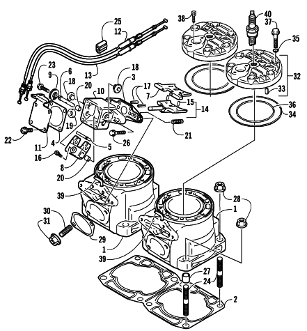 Parts Diagram for Arctic Cat 2002 ZR 440 SNO PRO () SNOWMOBILE CYLINDER AND HEAD ASSEMBLY