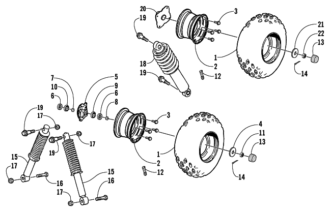 Parts Diagram for Arctic Cat 2002 90 (90CC ) ATV WHEEL, TIRE, AND SUSPENSION ASSEMBLY