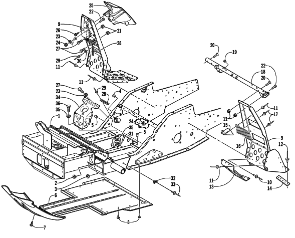 Parts Diagram for Arctic Cat 2003 ZR 900 EARLY BUILD SNOWMOBILE FRONT FRAME AND FOOTREST ASSEMBLY