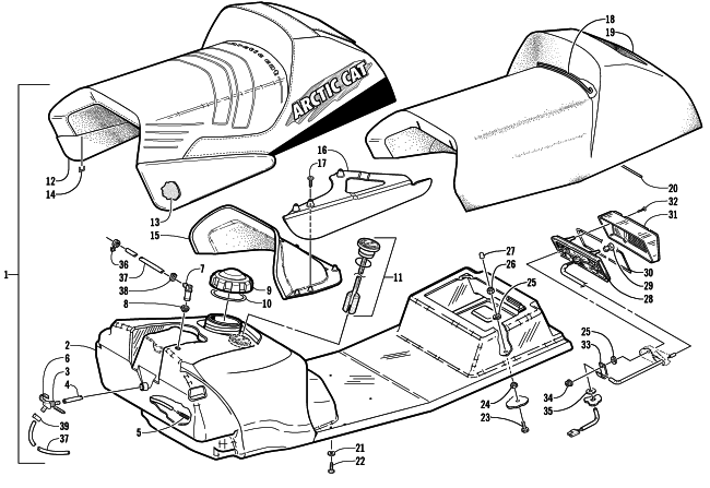 Parts Diagram for Arctic Cat 2003 ZR 900 SNO PRO () SNOWMOBILE GAS TANK, SEAT, AND TAILLIGHT ASSEMBLY