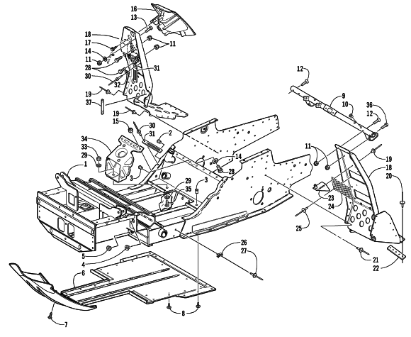Parts Diagram for Arctic Cat 2003 MOUNTAIN CAT 900 EARLY BUILD SNOWMOBILE FRONT FRAME AND FOOTREST ASSEMBLY