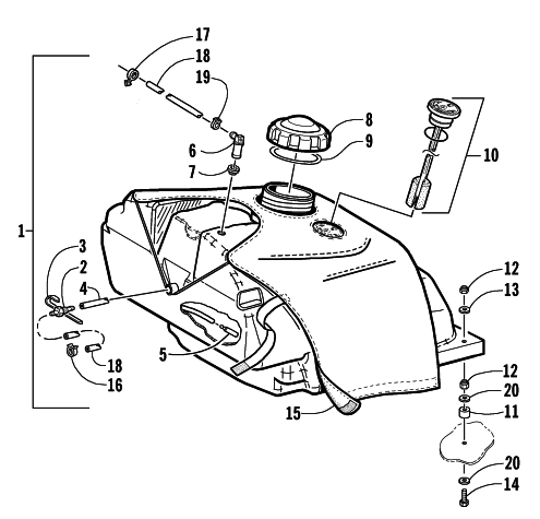 Parts Diagram for Arctic Cat 2003 MOUNTAIN CAT 900 EARLY BUILD SNOWMOBILE GAS TANK ASSEMBLY