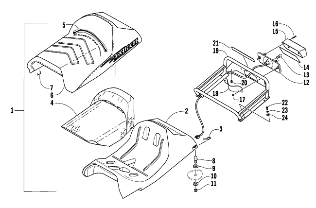 Parts Diagram for Arctic Cat 2003 MOUNTAIN CAT 900 EARLY BUILD SNOWMOBILE SEAT, RACK, AND TAILLIGHT ASSEMBLY