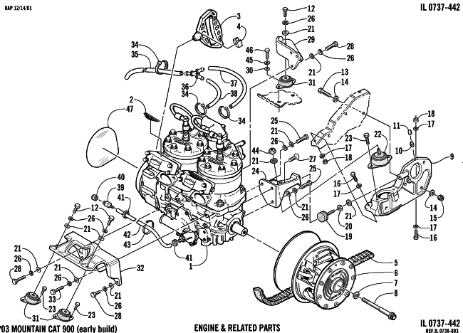 Parts Diagram for Arctic Cat 2003 MOUNTAIN CAT 900 ( 151) SNOWMOBILE ENGINE AND RELATED PARTS