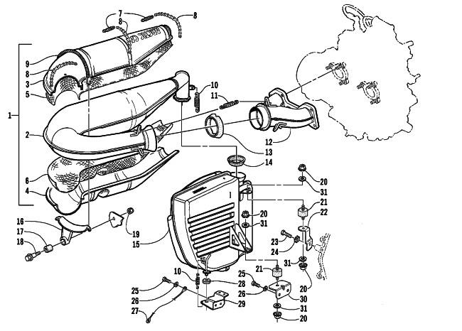 Parts Diagram for Arctic Cat 2003 MOUNTAIN CAT 900 EARLY BUILD SNOWMOBILE EXHAUST ASSEMBLY