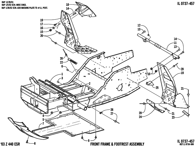 Parts Diagram for Arctic Cat 2003 Z 370 (ESR) SNOWMOBILE FRONT FRAME AND FOOTREST ASSEMBLY