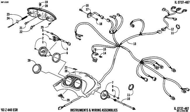 Parts Diagram for Arctic Cat 2003 Z 440 ESR SNOWMOBILE HEADLIGHT, INSTRUMENTS, AND WIRING ASSEMBLIES