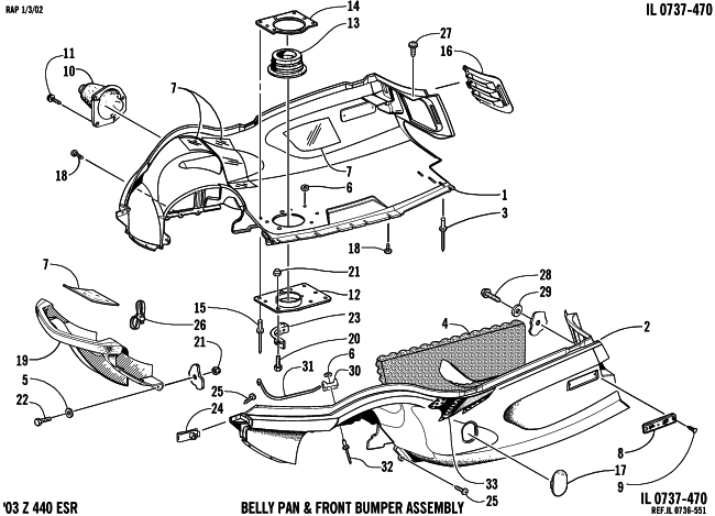 Parts Diagram for Arctic Cat 2003 Z 370 SNOWMOBILE BELLY PAN AND FRONT BUMPER ASSEMBLY