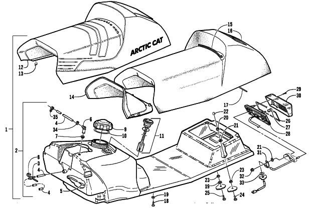 Parts Diagram for Arctic Cat 2003 Z 570 SNOWMOBILE GAS TANK, SEAT, AND TAILLIGHT ASSEMBLY