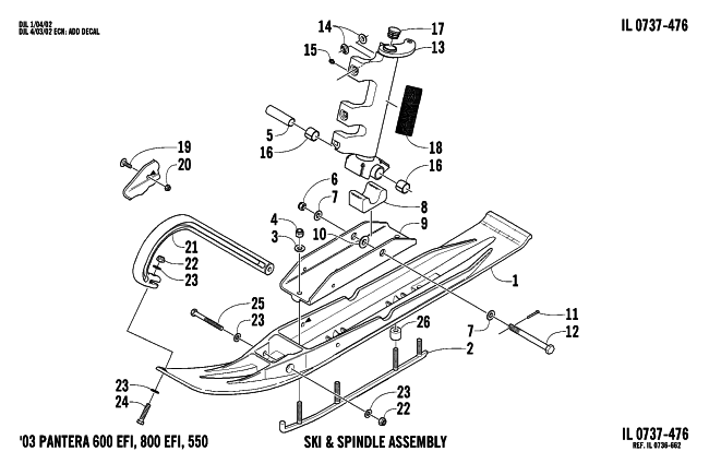 Parts Diagram for Arctic Cat 2003 PANTERA 800 EFI ESR () SNOWMOBILE SKI AND SPINDLE ASSEMBLY