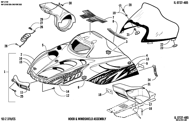 Parts Diagram for Arctic Cat 2003 Z 370 (ESR) SNOWMOBILE HOOD AND WINDSHIELD ASSEMBLY