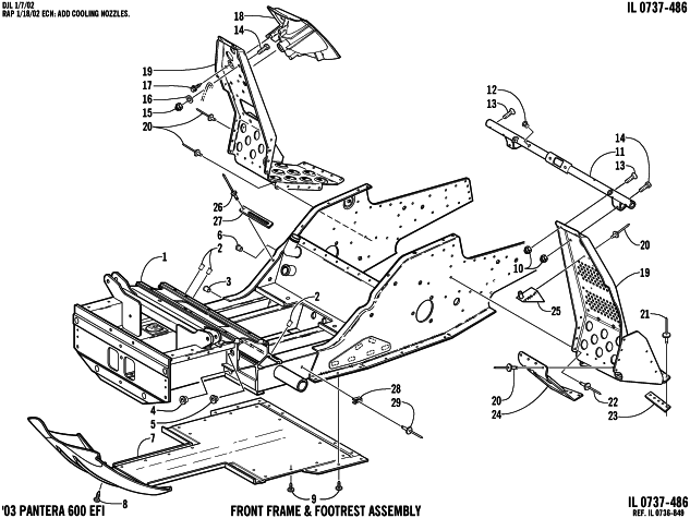 Parts Diagram for Arctic Cat 2003 PANTERA 600 EFI ESR SNOWMOBILE FRONT FRAME AND FOOTREST ASSEMBLY