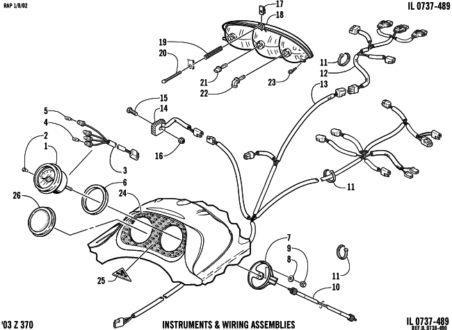 Parts Diagram for Arctic Cat 2003 Z 370 (ESR) SNOWMOBILE HEADLIGHT, INSTRUMENTS, AND WIRING ASSEMBLIES