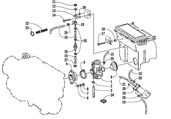 Parts Diagram for Arctic Cat 2003 PANTHER 370 R SNOWMOBILE CARBURETOR AND FUEL PUMP ASSEMBLY