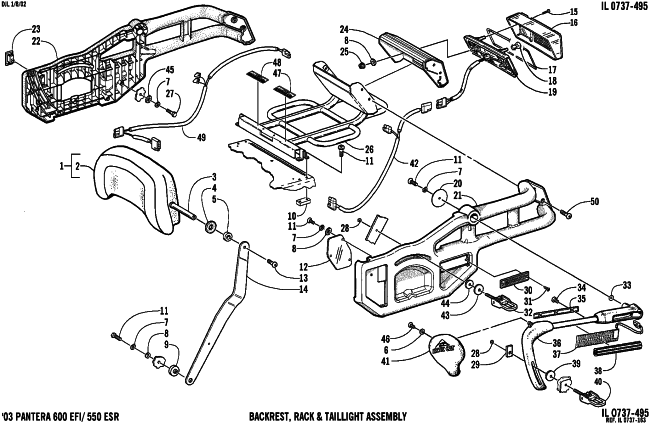 Parts Diagram for Arctic Cat 2003 PANTERA 550 () SNOWMOBILE BACKREST AND TAILLIGHT ASSEMBLY