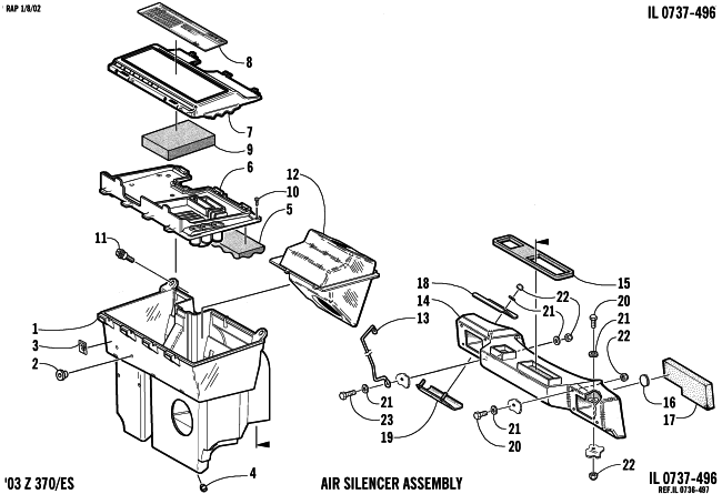 Parts Diagram for Arctic Cat 2003 Z 370 SNOWMOBILE AIR SILENCER ASSEMBLY