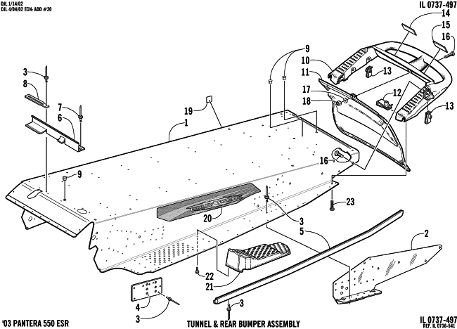 Parts Diagram for Arctic Cat 2003 PANTERA 550 () SNOWMOBILE TUNNEL AND REAR BUMPER