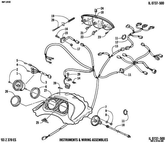 Parts Diagram for Arctic Cat 2003 Z 370 SNOWMOBILE HEADLIGHT, INSTRUMENTS, AND WIRING ASSEMBLIES (ES)