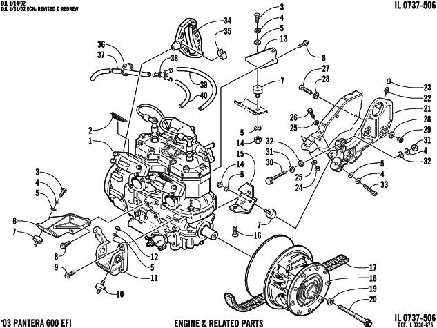 Parts Diagram for Arctic Cat 2003 PANTERA 600 EFI ESR SNOWMOBILE ENGINE AND RELATED PARTS