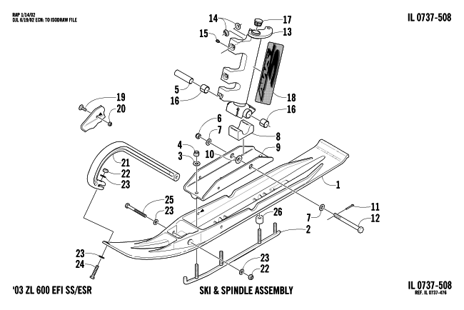 Parts Diagram for Arctic Cat 2003 ZL 550 SNOWMOBILE SKI AND SPINDLE ASSEMBLY