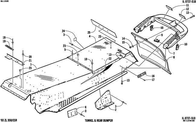 Parts Diagram for Arctic Cat 2003 ZL 550 SNOWMOBILE TUNNEL AND REAR BUMPER