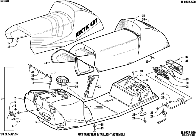 Parts Diagram for Arctic Cat 2003 ZL 550 (ESR ) SNOWMOBILE GAS TANK, SEAT, AND TAILLIGHT ASSEMBLY
