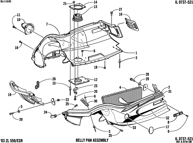 Parts Diagram for Arctic Cat 2003 ZL 550 SNOWMOBILE BELLY PAN AND FRONT BUMPER ASSEMBLY