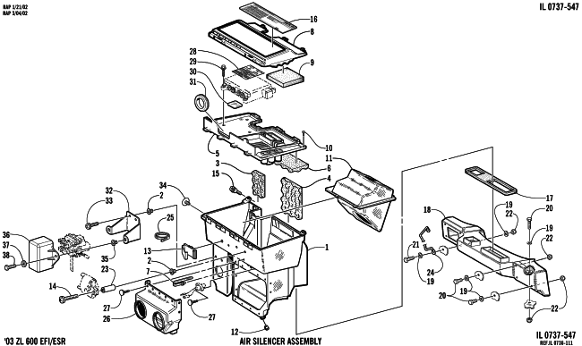 Parts Diagram for Arctic Cat 2003 ZL 600 EFI SNOWMOBILE AIR SILENCER ASSEMBLY