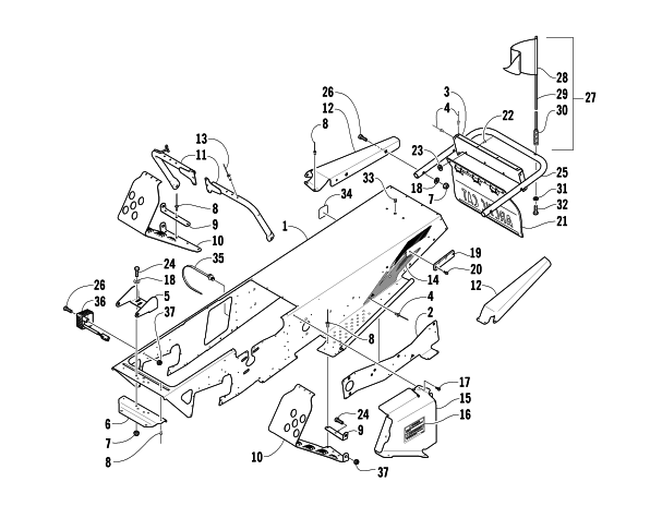 Parts Diagram for Arctic Cat 2003 ZR 120 SNOWMOBILE CHASSIS, FOOTREST, AND REAR BUMPER ASSEMBLY