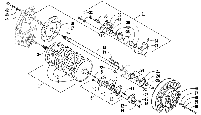 Parts Diagram for Arctic Cat 2003 MOUNTAIN CAT 900 EARLY BUILD SNOWMOBILE DRIVE TRAIN SHAFTS AND BRAKE ASSEMBLIES