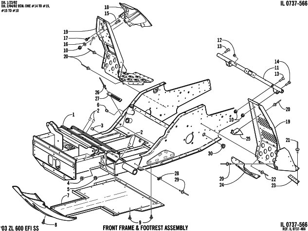 Parts Diagram for Arctic Cat 2003 ZL 600 EFI SS (ESR ) SNOWMOBILE FRONT FRAME AND FOOTREST ASSEMBLY
