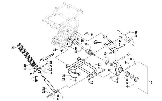 Parts Diagram for Arctic Cat 2004 500 AUTOMATIC TRANSMISSION 4X4 TBX ATV REAR SUSPENSION ASSEMBLY