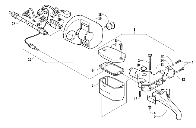 Parts Diagram for Arctic Cat 2004 T660 TURBO TRAIL SNOWMOBILE HYDRAULIC BRAKE CONTROL ASSEMBLY